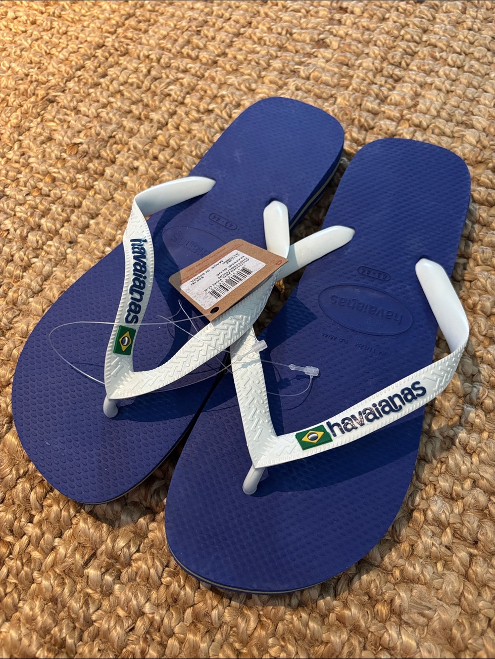 Havaianas Navy Flip Flops with White Straps and Brazilian Flag